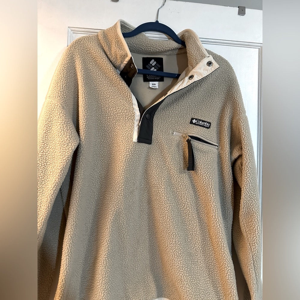 New columbia fleece black white cream/tan 1/4 zip pullover men’s medium